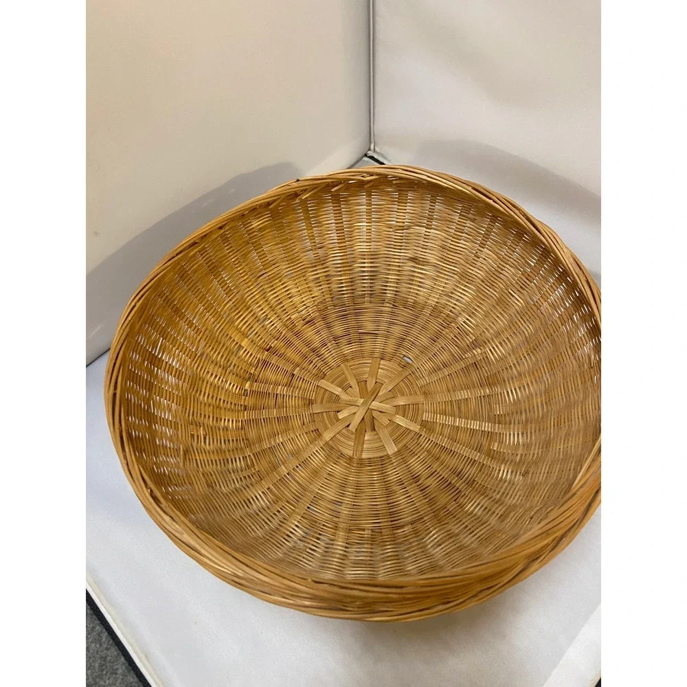 Woven Wicker Basket Large 11in Brown Round Decorative Bowl Coastal Farmhouse